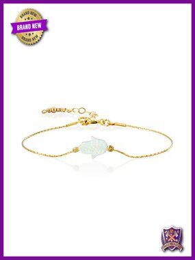 Handmade Gold Filled White Opal Hamsa Protection Charm Bracelet